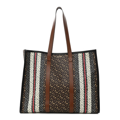 Burberry E-Canvas Monogram Stripe Book Tote Bridle Brown 1 of 21