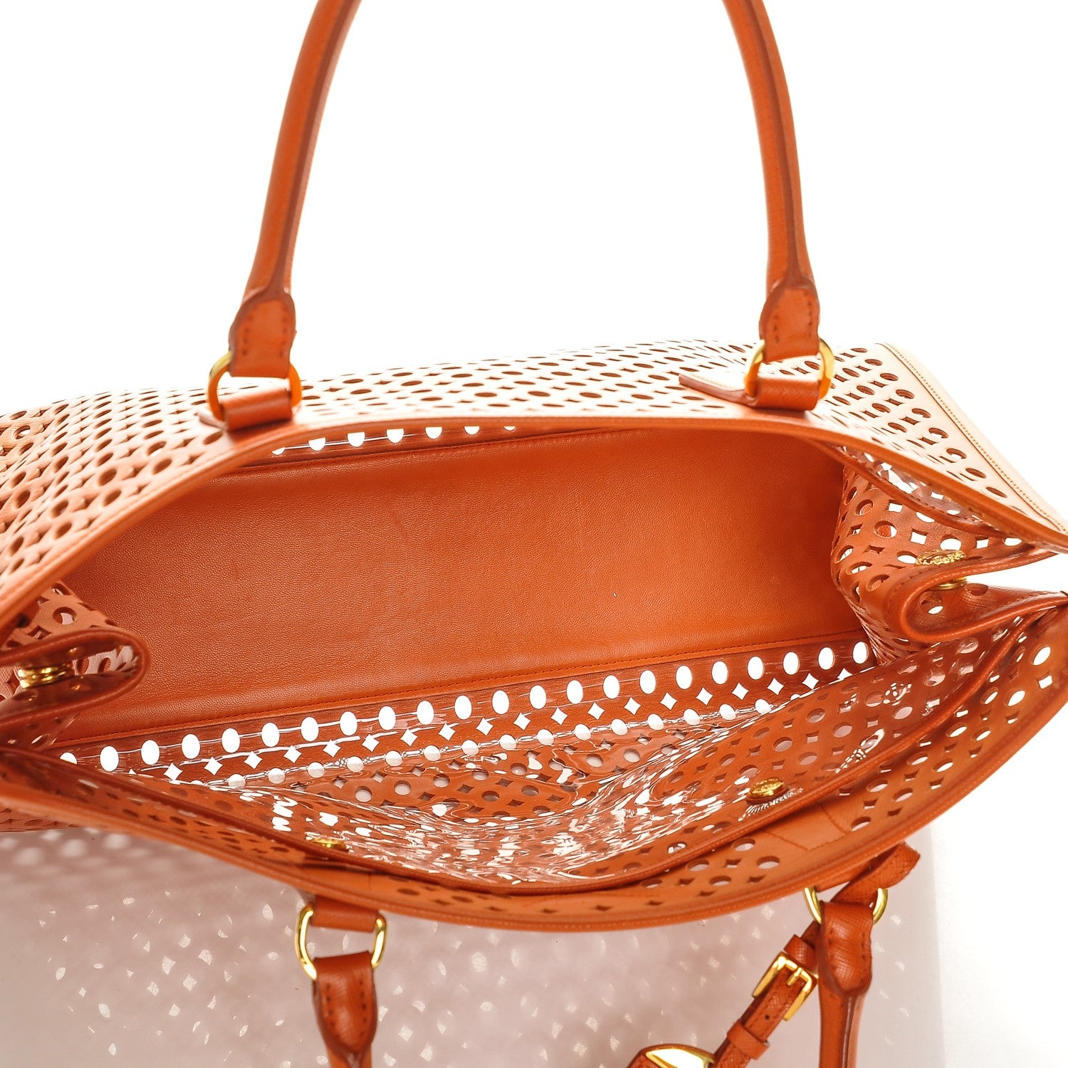Prada Saffiano Perforated Tote Papaya 5 of 7