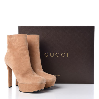 Gucci Kid Scamosciato Leila Platform Ankle Boots 41.5 Camelia 15 of 15