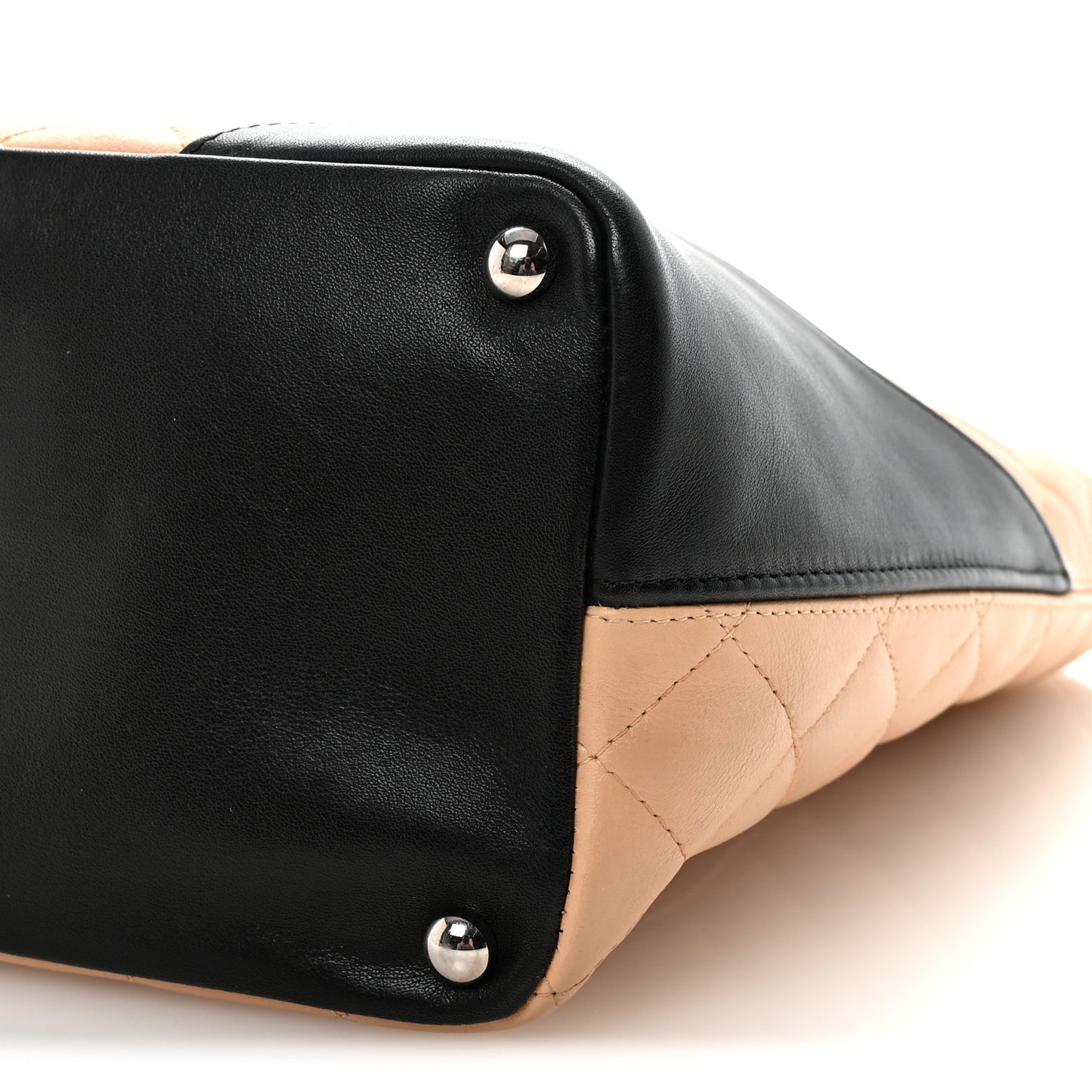 Calfskin Quilted Medium Cambon Tote Beige Black