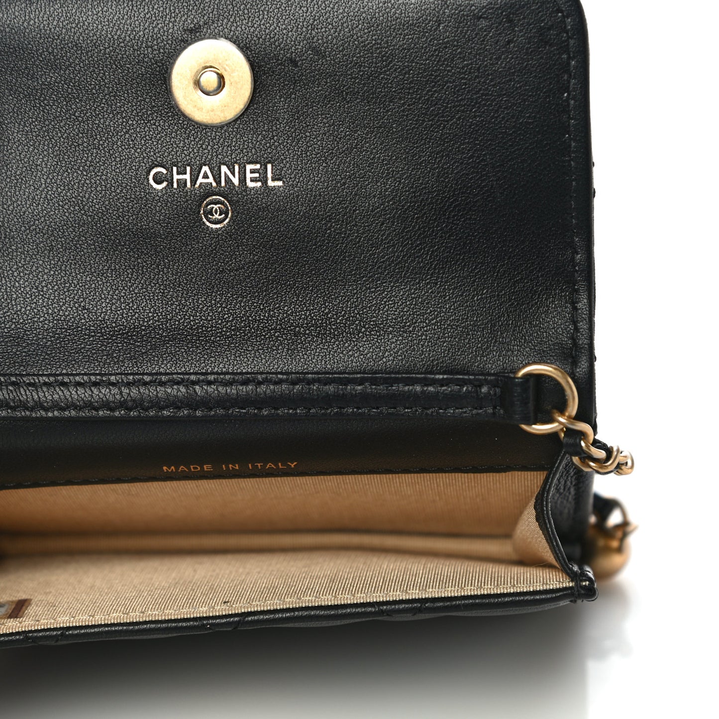 Lambskin Quilted Pearl Crush Clutch With Chain Black