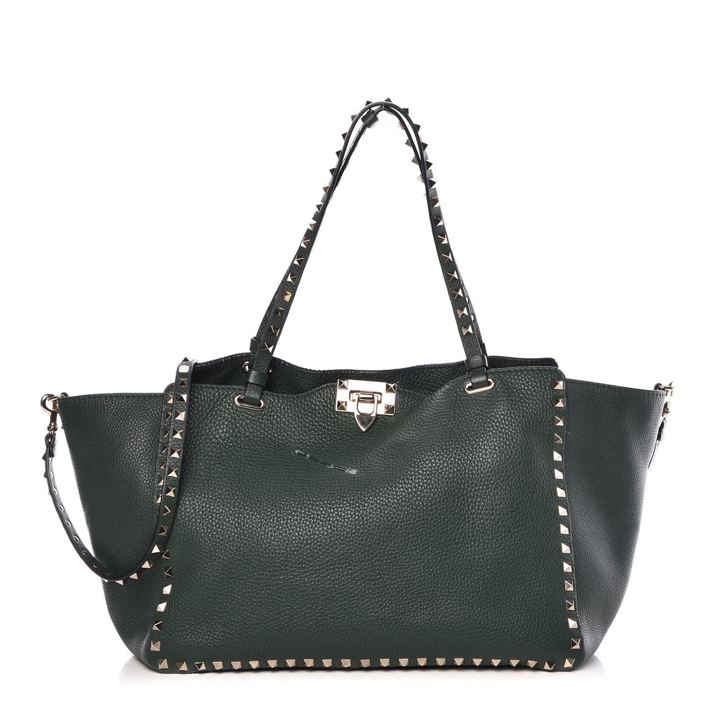 Pebbled Calfskin Medium Rockstud Tote Dark Green