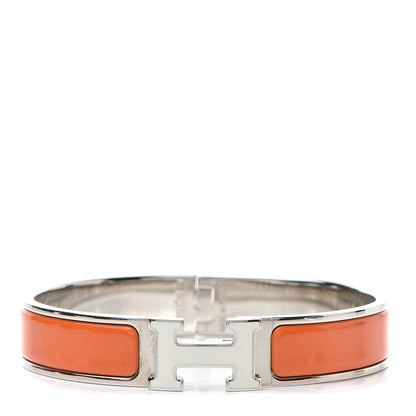 Hermes Enamel Narrow Clic Clac H Bracelet GM Orange White 1 of 5