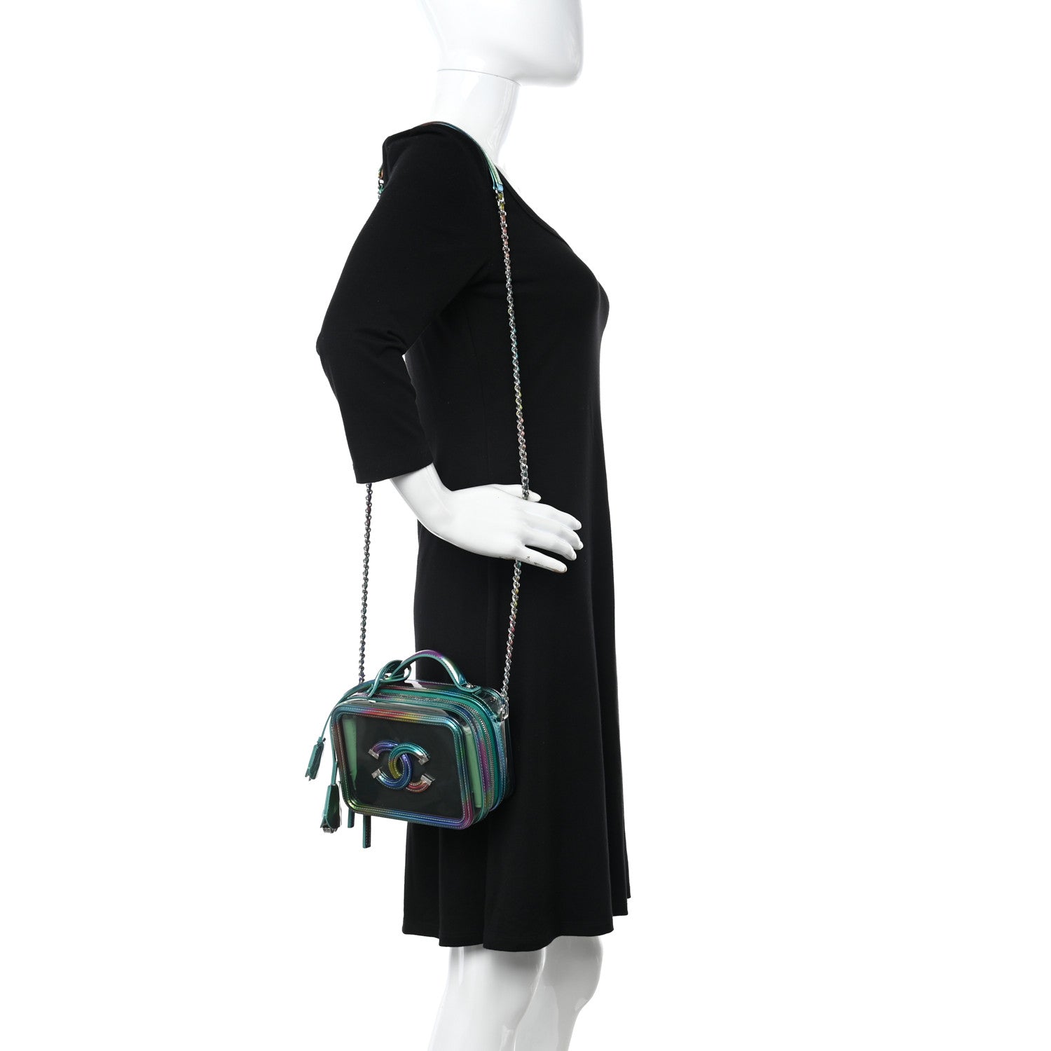 Chanel PVC Patent Calfskin Patent Lambskin Small CC Vanity Case Green 2 of 12