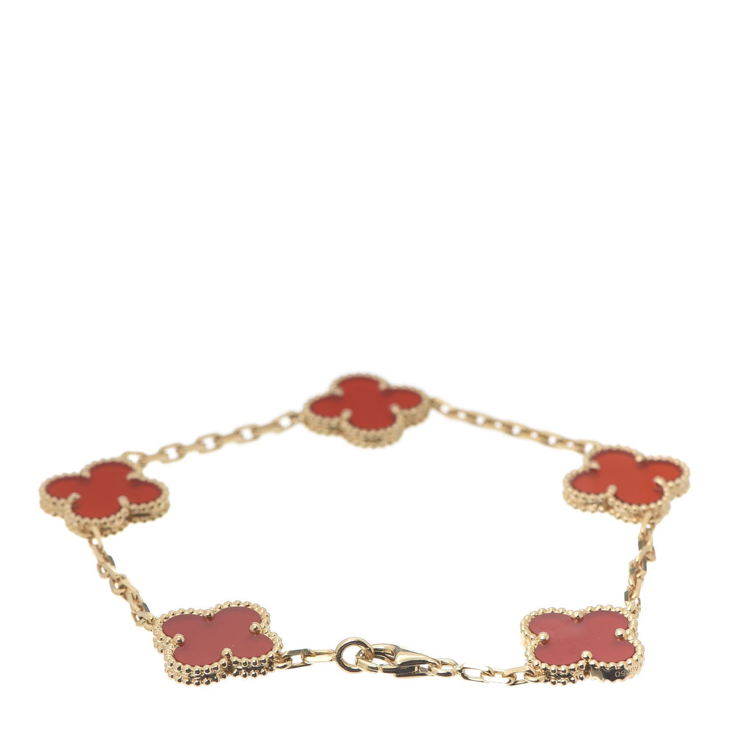 18K Yellow Gold Carnelian 5 Motifs Vintage Alhambra Bracelet