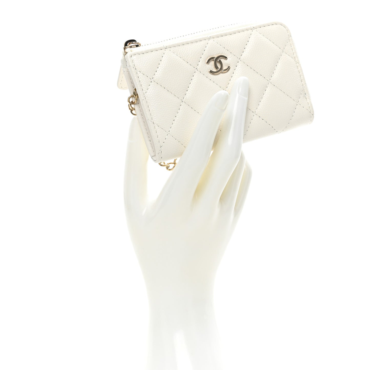 Caviar Quilted Zipped Key Holder Case White