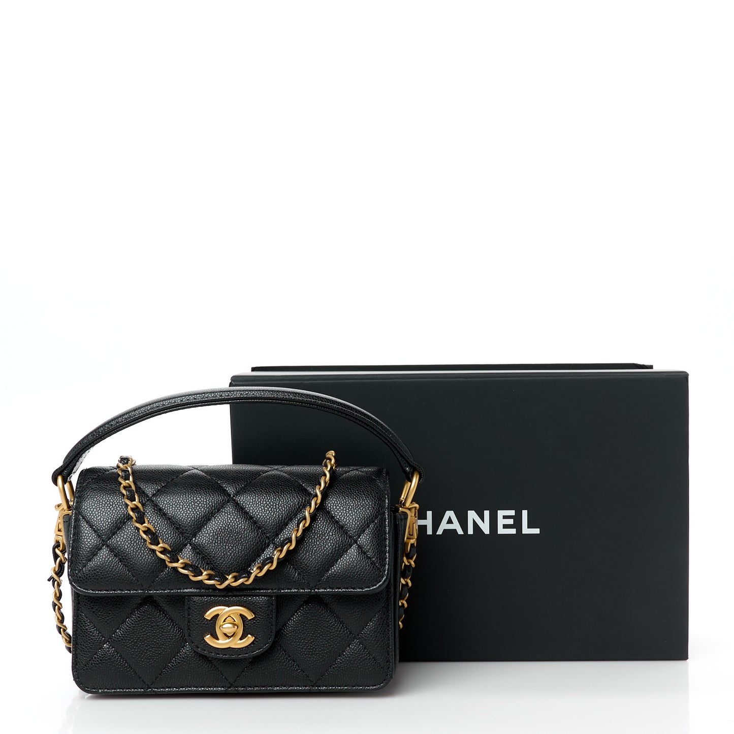 Caviar Quilted Mini Top Handle Flap Black