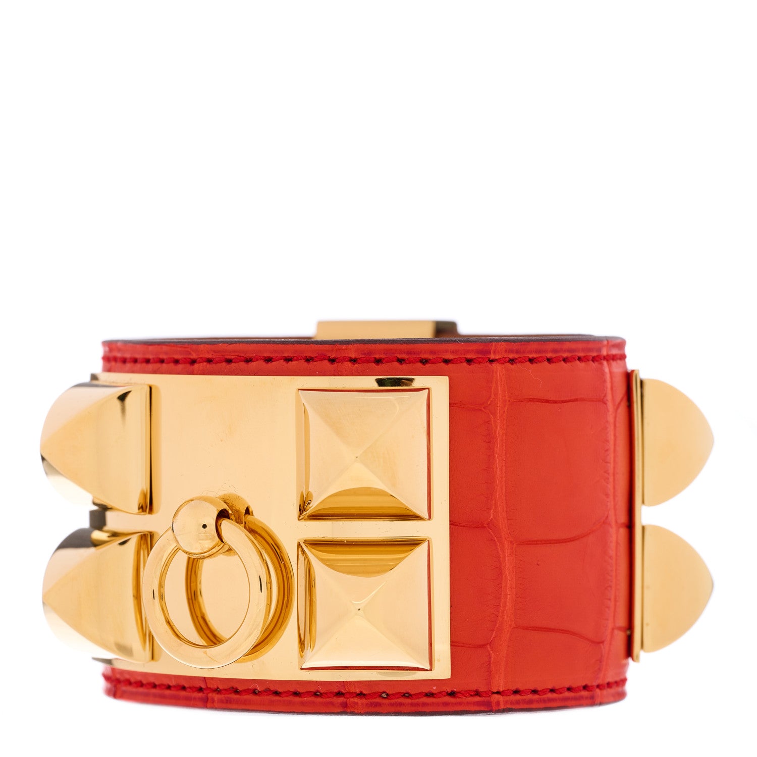 Hermes Matte Alligator Collier De Chien CDC Bracelet S Poppy 1 of 3