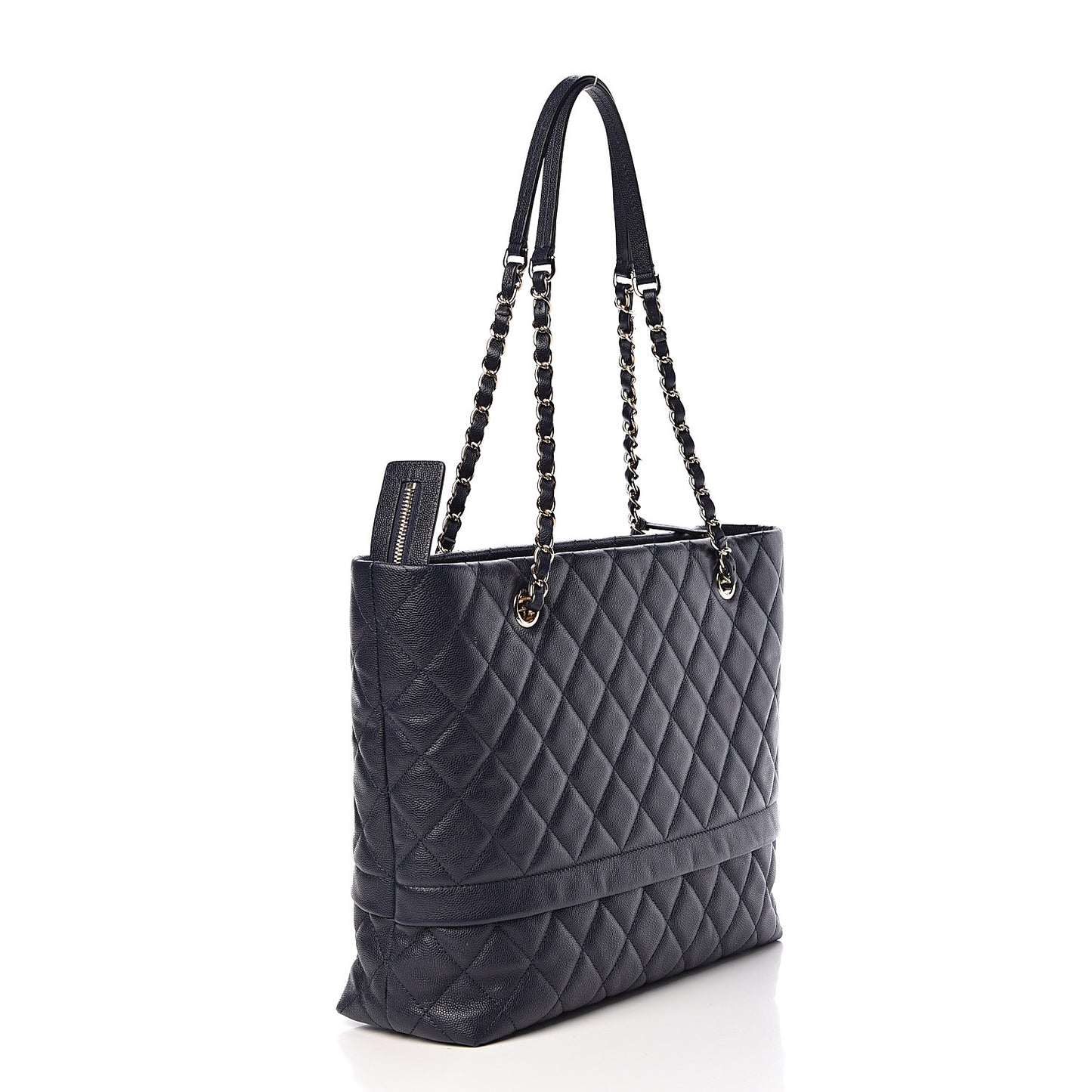 Caviar Quilted Small Zipped Shopping Tote Navy Blue