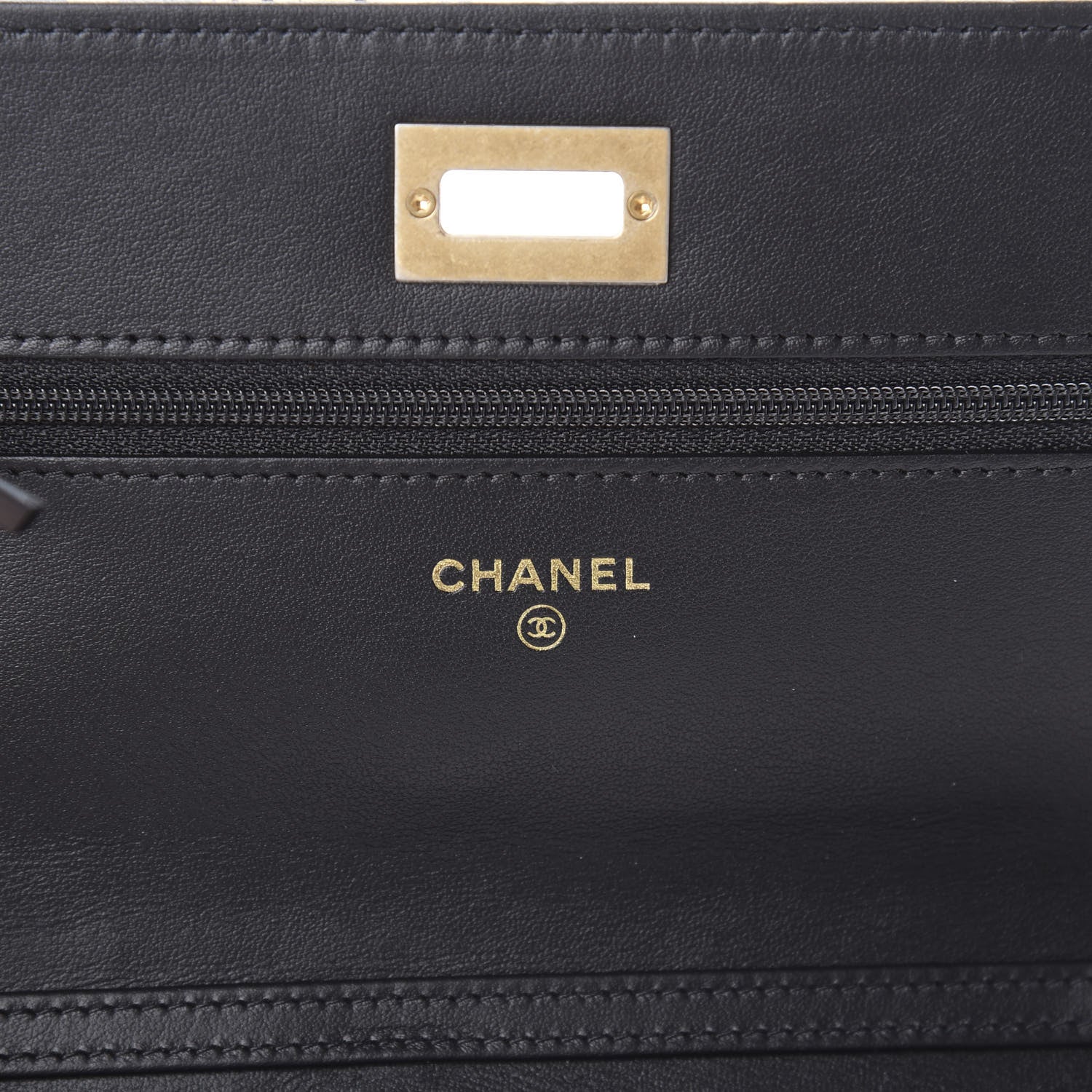 Chanel Calfskin Crocodile Embossed Graffiti 2.55 Cocodile Reissue Wallet On Chain WOC Black Gold 6 of 14