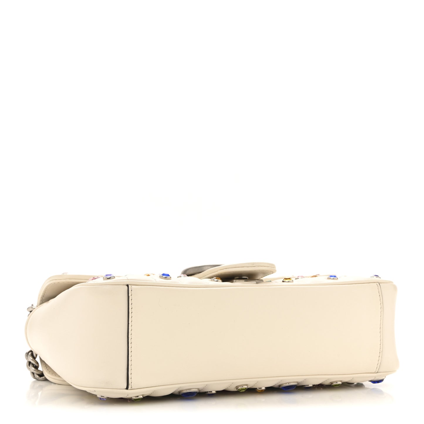 Calfskin Crystal Matelasse Aria Small GG Marmont Shoulder Bag Mystic White Multicolor