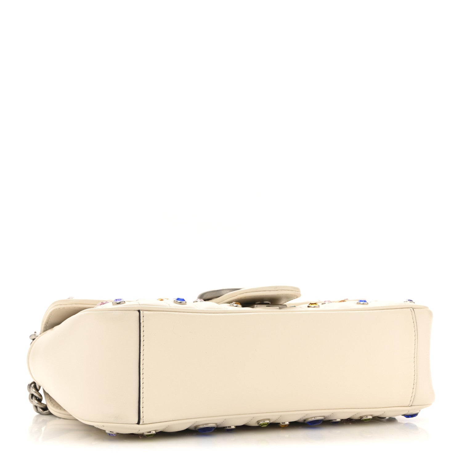 Gucci Calfskin Crystal Matelasse Aria Small GG Marmont Shoulder Bag Mystic White Multicolor 4 of 13