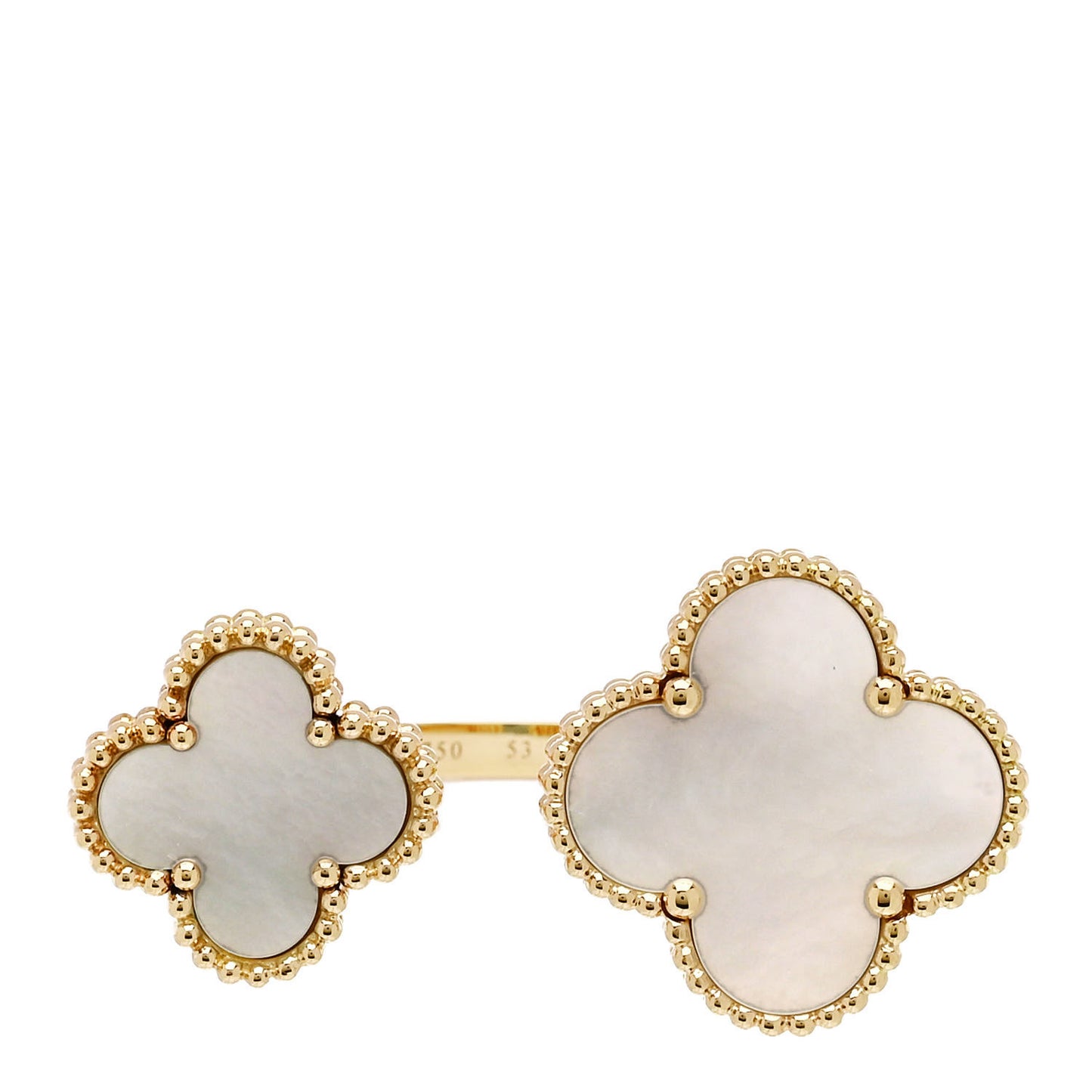 18K Yellow Gold Mother of Pearl Magic Alhambra Between the Finger Ring 53 6.5