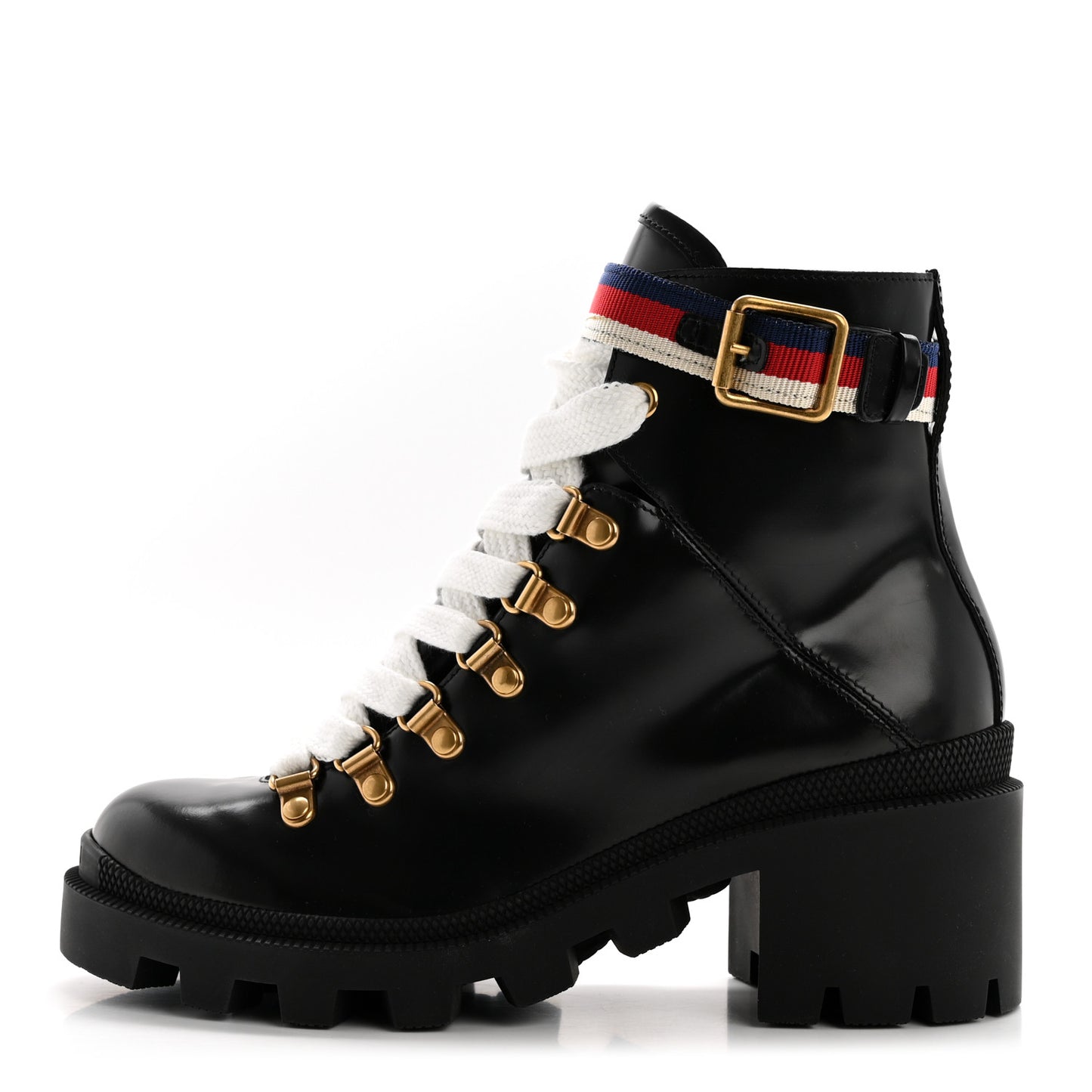 Calfskin Sylvie Web Womens Lace Up Combat Boots 35.5 Black