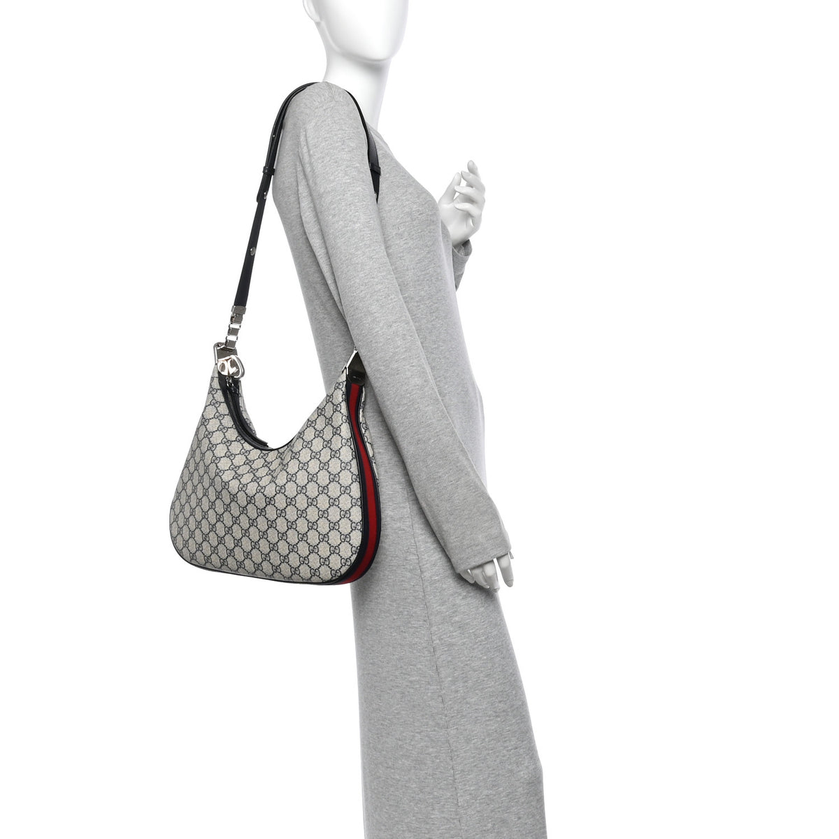 GG Supreme Monogram Textured Calfskin Web Large Attache Shoulder Bag Beige Blue