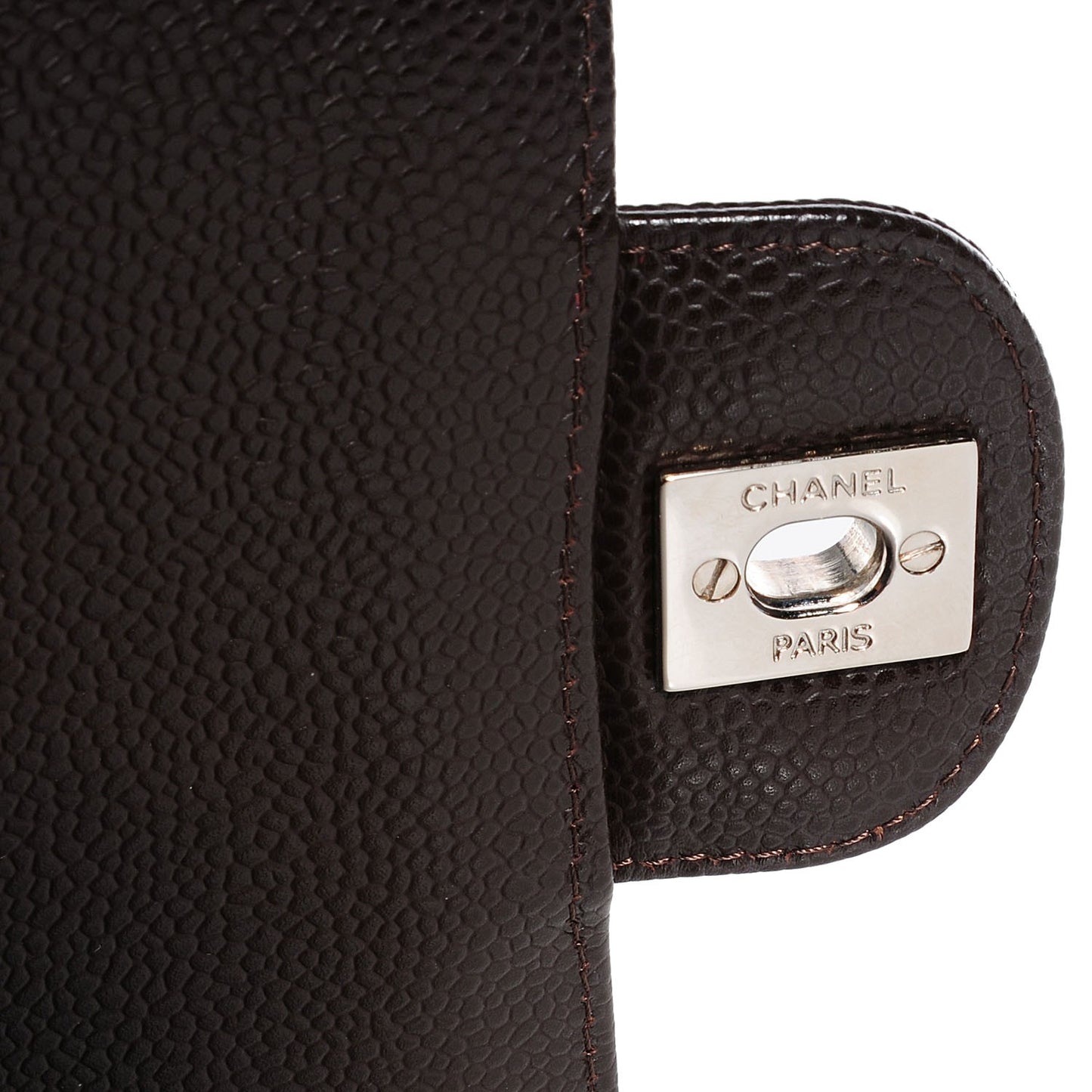 Caviar Quilted Medium Double Flap Brown