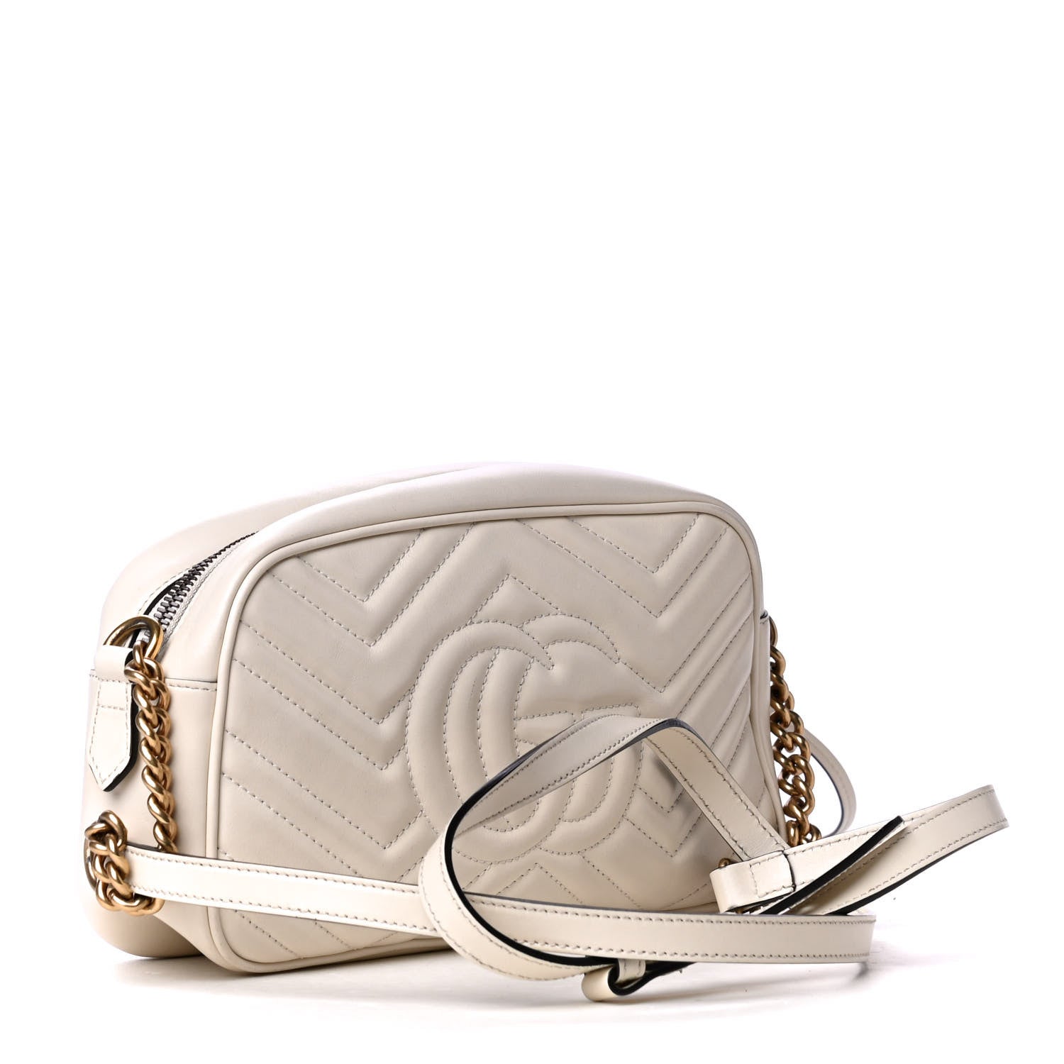 Gucci Calfskin Matelasse Small GG Marmont Chain Shoulder Bag White 2 of 4