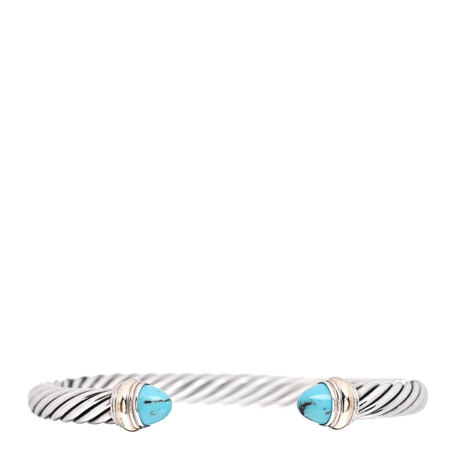 David Yurman Sterling Silver 14K Yellow Gold Turquoise 7mm Cable Classics Bracelet 1 of 4