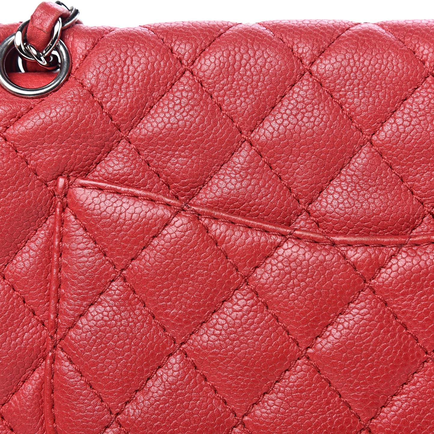 Washed Caviar Quilted Medium Double Flap Red