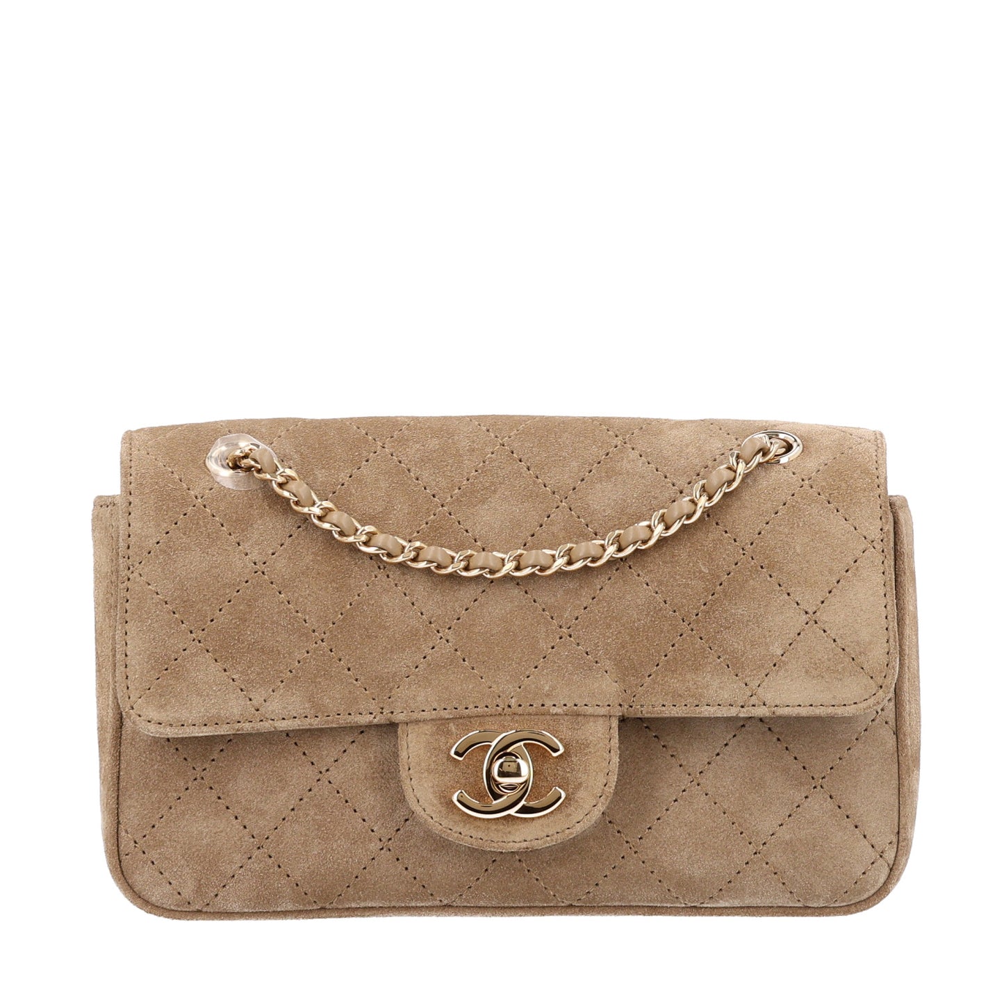 Suede Calfskin Mini Souplissimo Maxi Flap Dark Beige