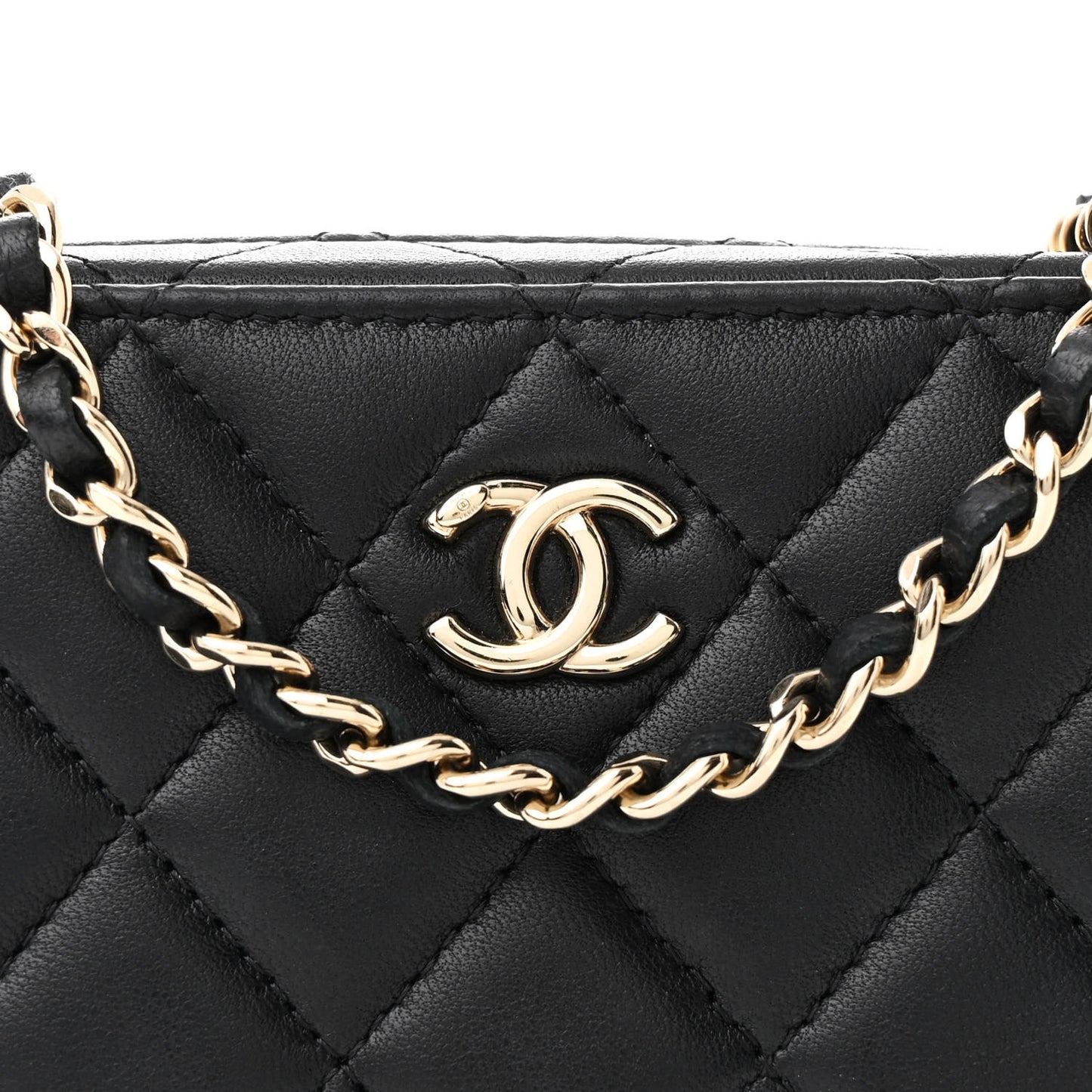 Lambskin Quilted Small Trendy CC Camera Case With Chain Black
