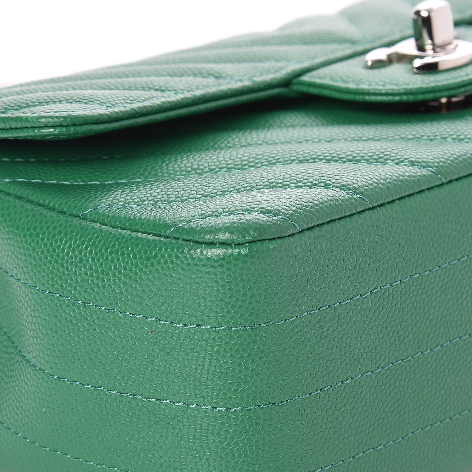 Chanel Caviar Chevron Quilted Mini Rectangular Flap Dark Green 8 of 10