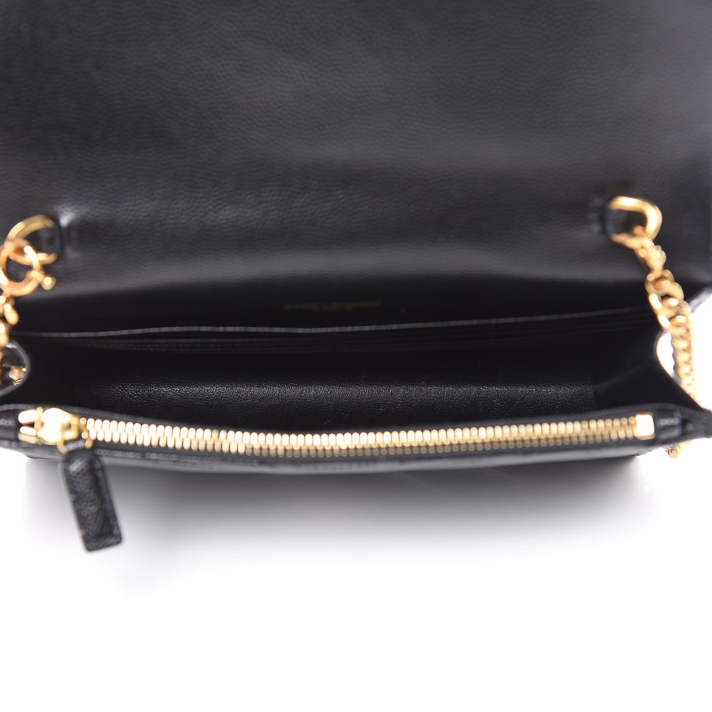 Grain De Poudre Matelasse Chevron Monogram Envelope Chain Wallet Black
