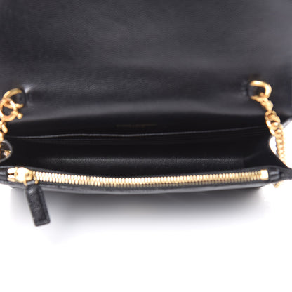 Saint Laurent Grain De Poudre Matelasse Chevron Monogram Envelope Chain Wallet Black 5 of 10