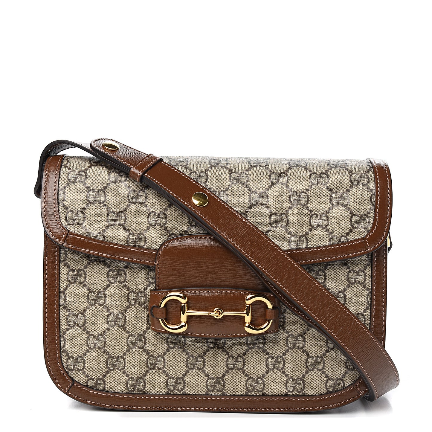 GG Supreme Monogram Horsebit 1955 Shoulder Bag Beige Brown Sugar