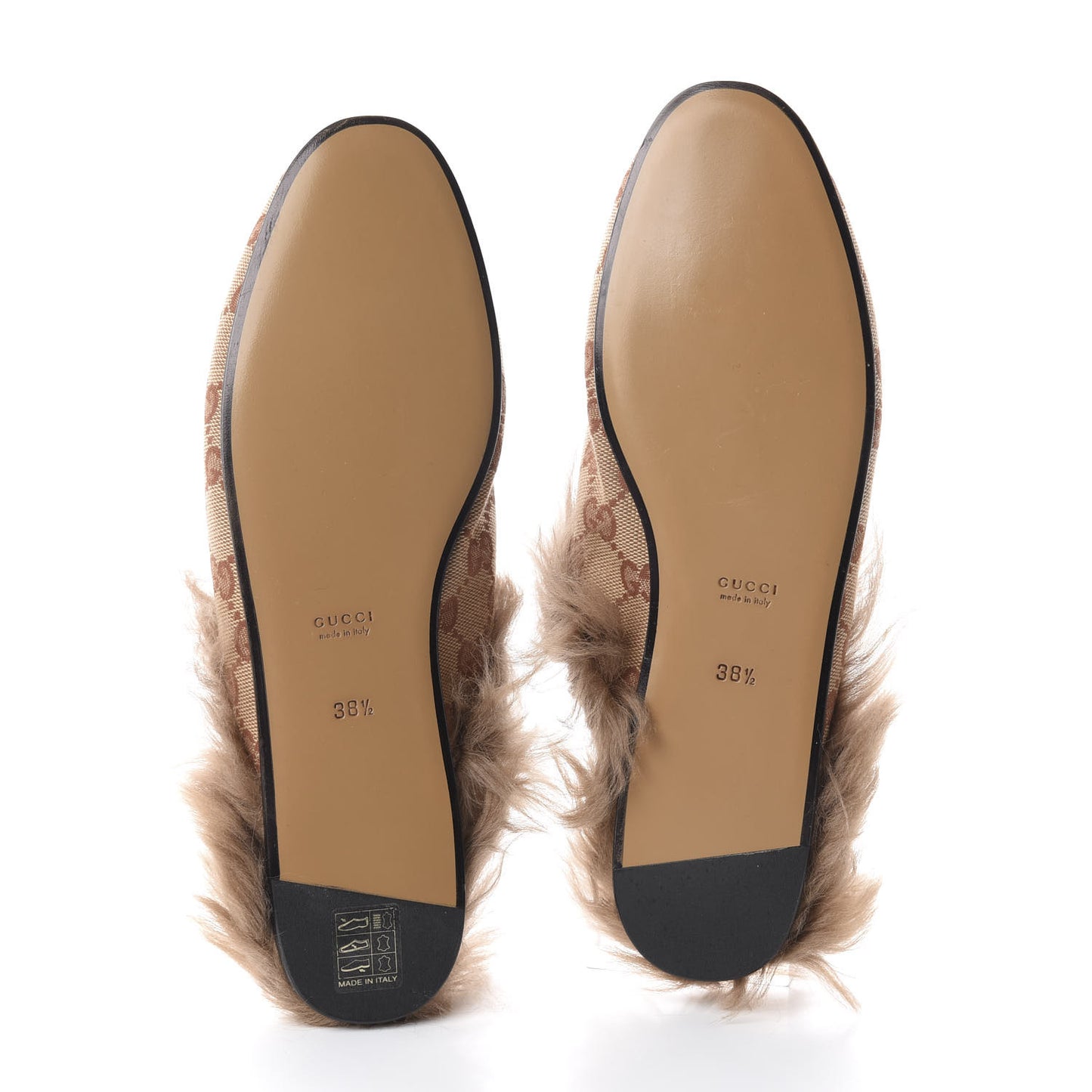 GG Monogram Fur Womens Princetown Slippers 38.5 Beige Ruggine Rust