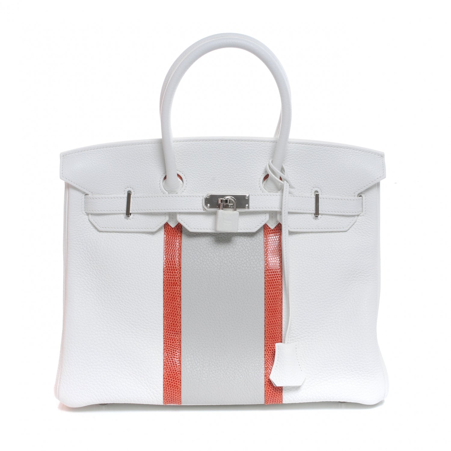 Hermes Taurillon Clemence Lizard Club Birkin 35 Blanc Gris Perle Sanguine 1 of 10