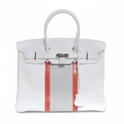 Hermes Taurillon Clemence Lizard Club Birkin 35 Blanc Gris Perle Sanguine 1 of 10