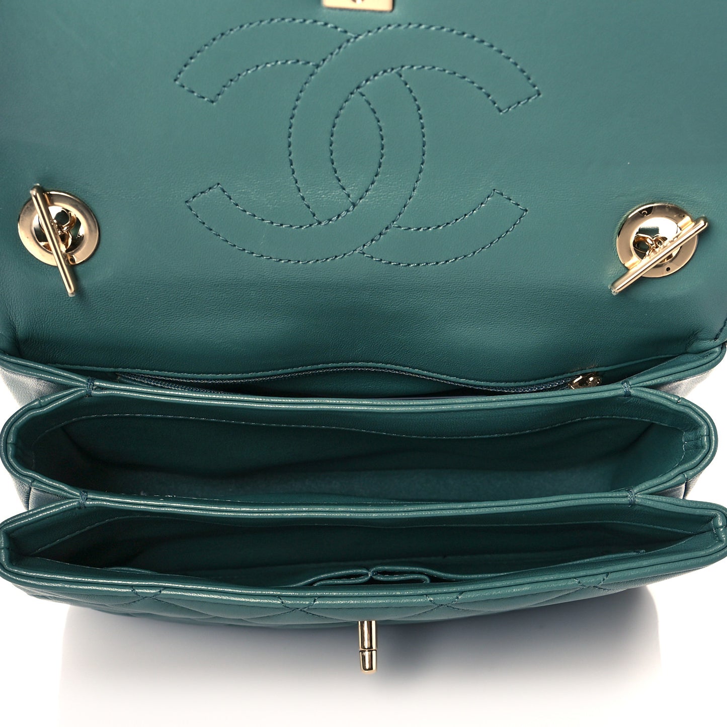 Lambskin Quilted Small Trendy CC Flap Dual Handle Bag Green