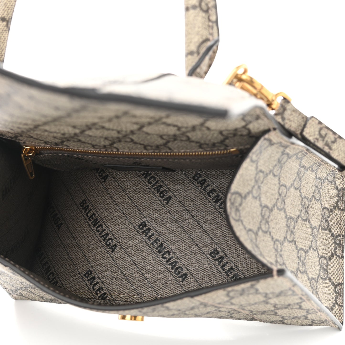 X GUCCI GG Supreme Monogram Small Hourglass Top Handle Bag Beige Ebony