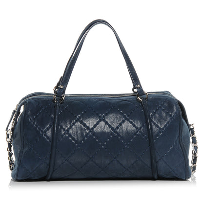 Chanel Quilted Iridescent Calfskin Relax CC Bowler Navy Blue 1 of 7