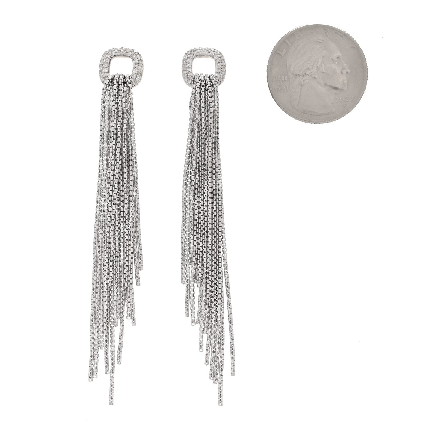 Sterling Silver Diamond Tassel Drop Earrings