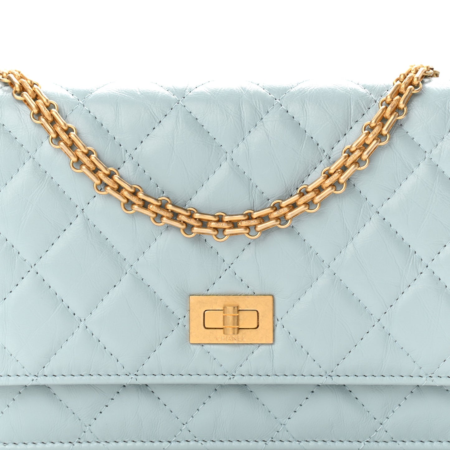 Aged Calfskin Quilted Reissue Wallet On Chain WOC Light Blue