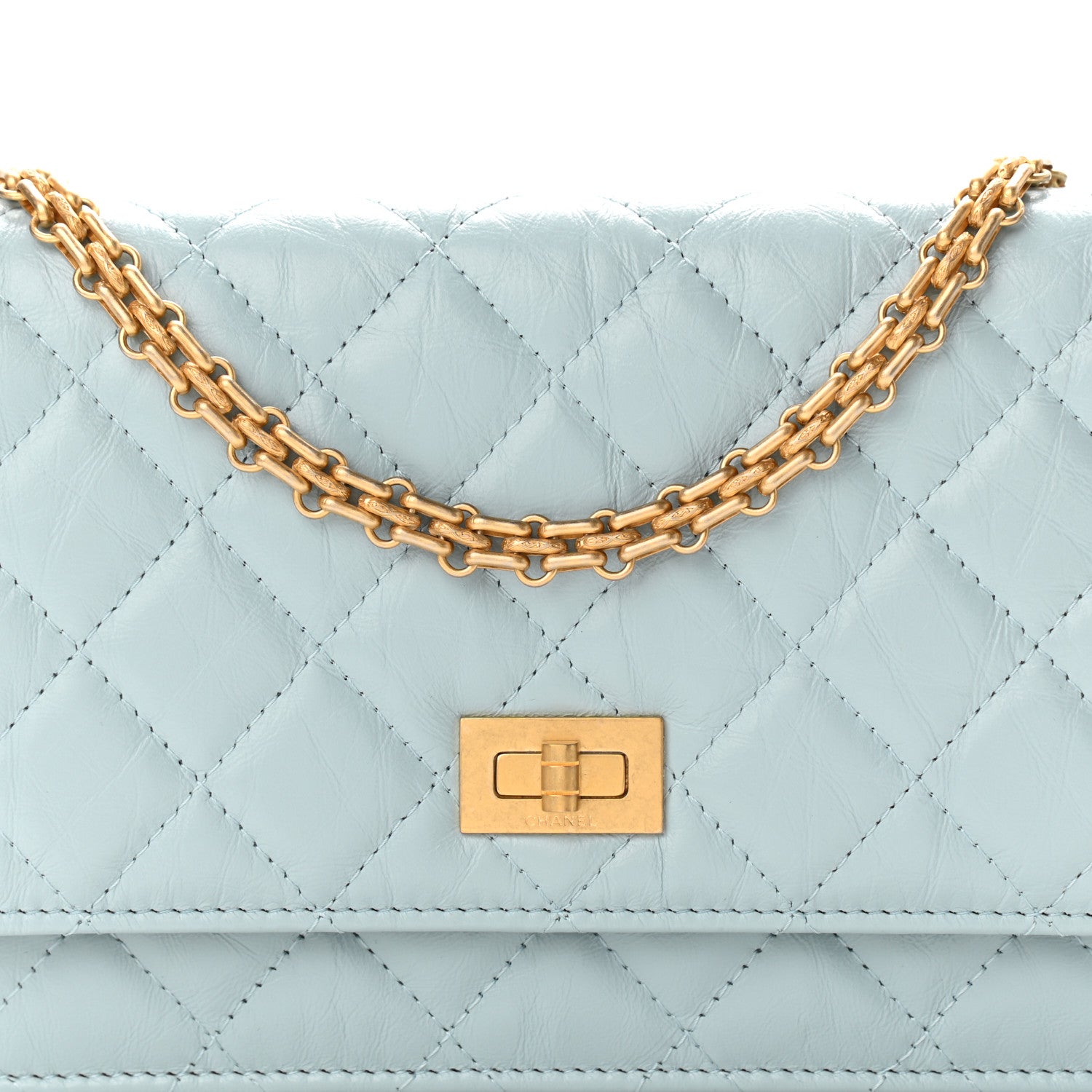 Chanel Aged Calfskin Quilted Reissue Wallet On Chain WOC Light Blue 9 of 12