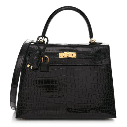 Hermes Shiny Porosus Crocodile Kelly Sellier 25 Black 1 of 11