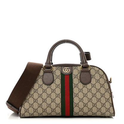 Gucci GG Supreme Monogram Textured Dollar Calfskin Web Medium Ophidia Top Handle Bowler Bag Beige Ebony New Acero 1 of 10