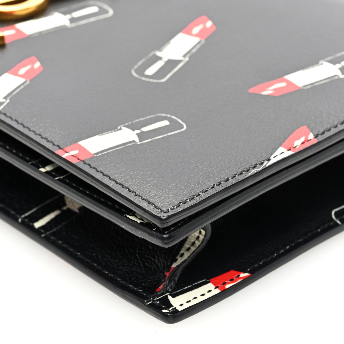 Calfskin Lipstick Print Classic Monogram Kate Clutch Black