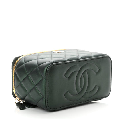 Chanel Iridescent Lambskin Quilted Small Top Handle Vanity Case With Chain Dark Green 4 of 11