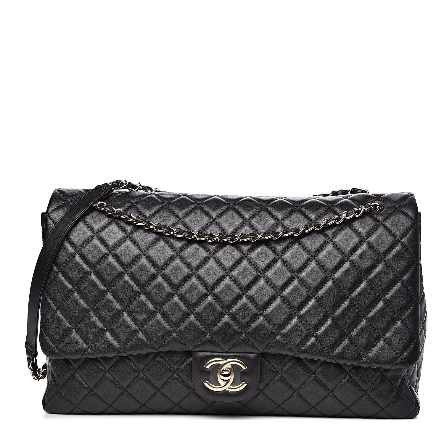Chanel Metallized Calfskin Quilted XXL Travel Flap Bag Black 1 of 11