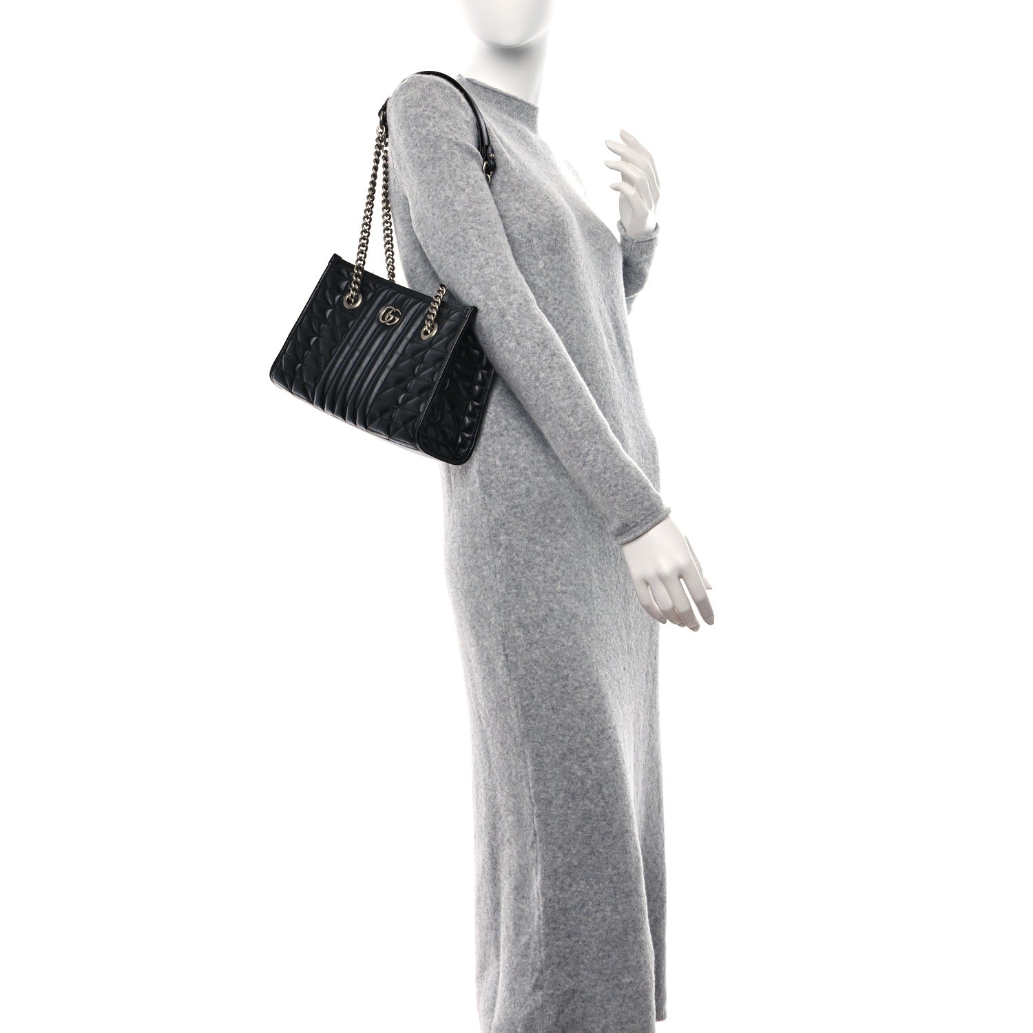 Gucci Calfskin Matelasse Aria Small GG Marmont Shoulder Tote Black 2 of 8