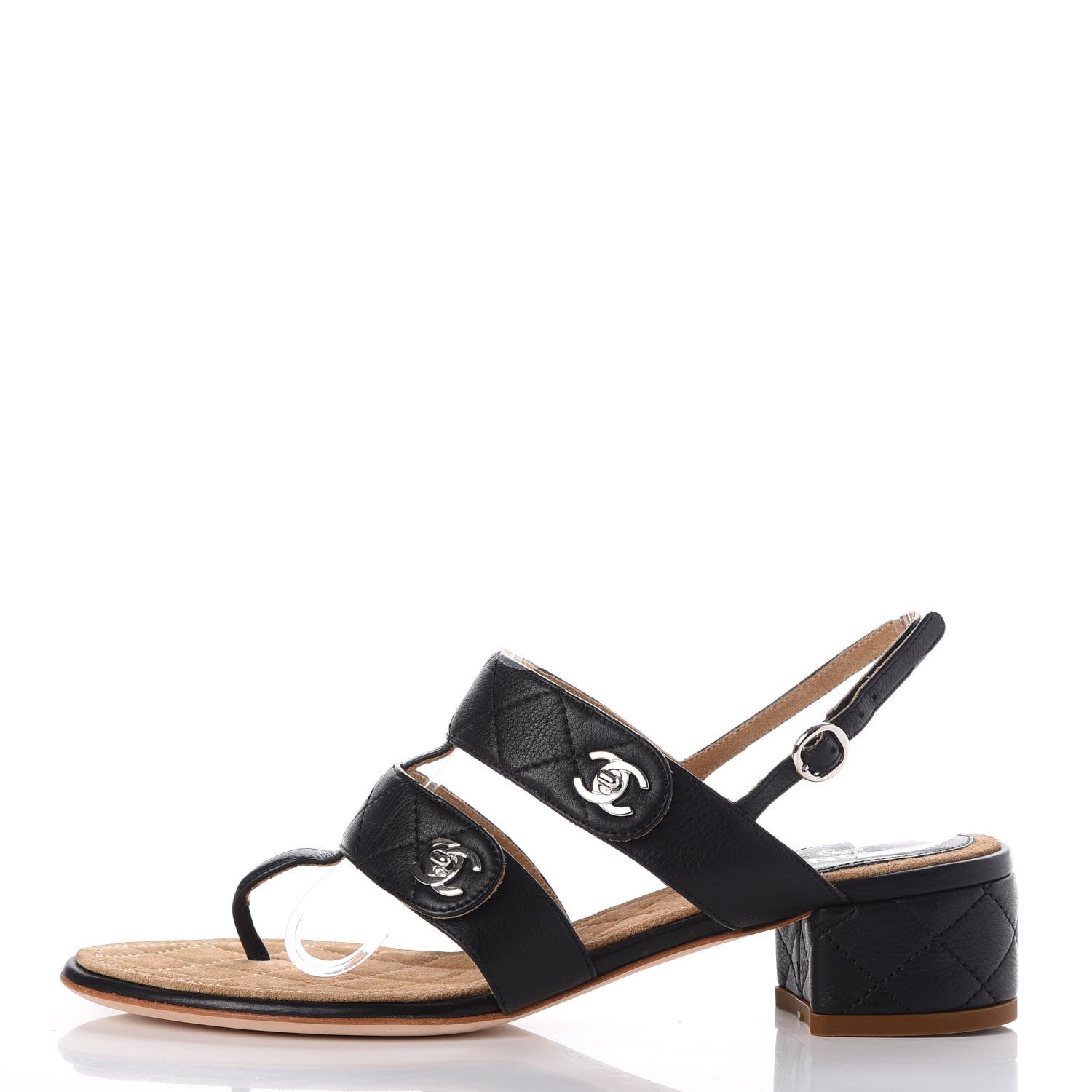 Chanel Lambskin Quilted CC Turnlock Sandals 37 Black 1 of 7