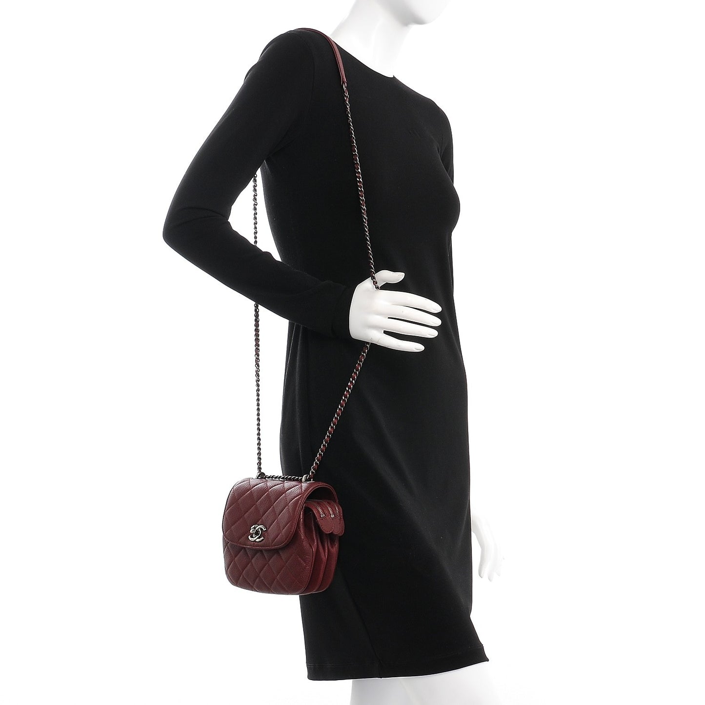 Goatskin Quilted CC Waiter Crossbody Burgundy