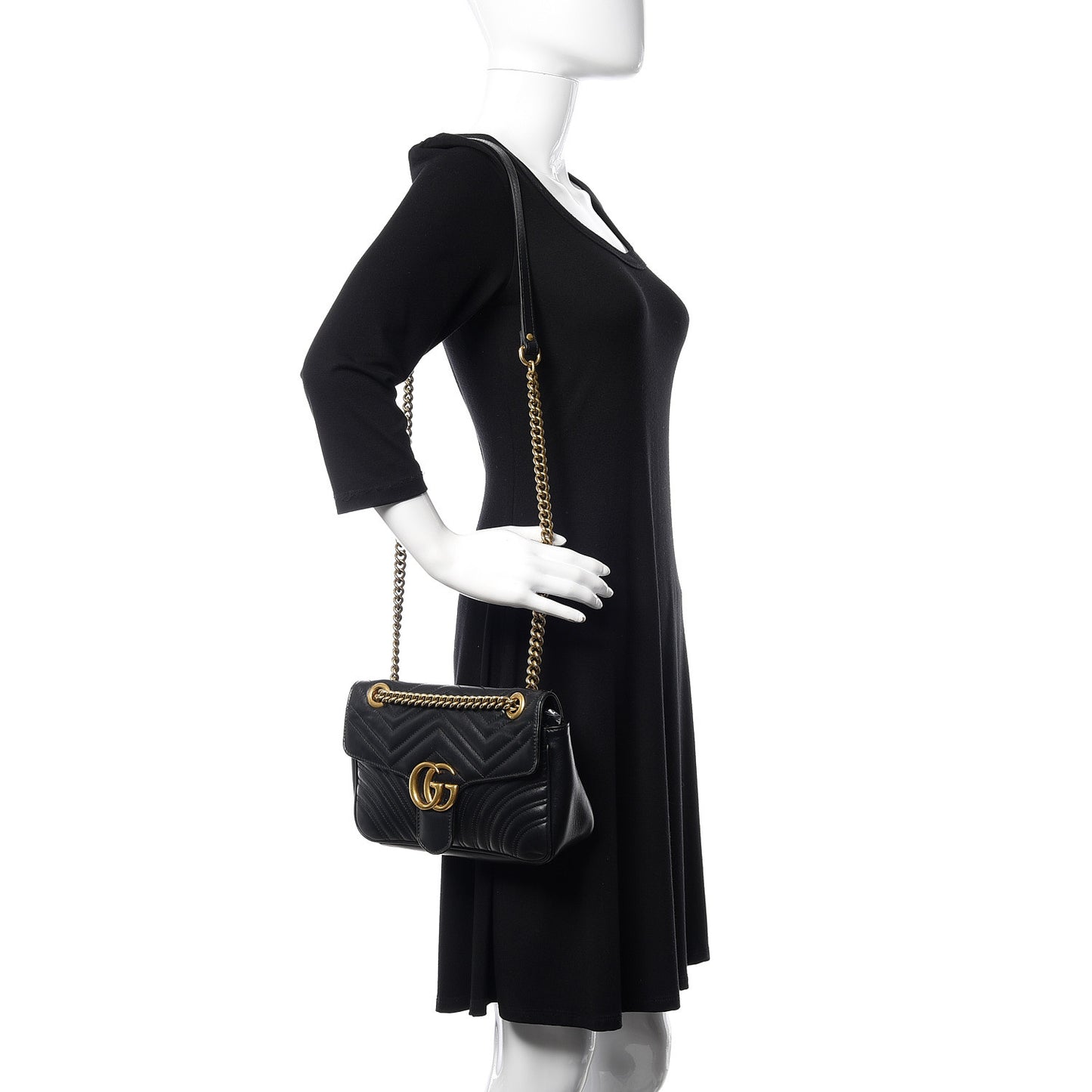 Calfskin Matelasse Small GG Marmont Shoulder Bag Black
