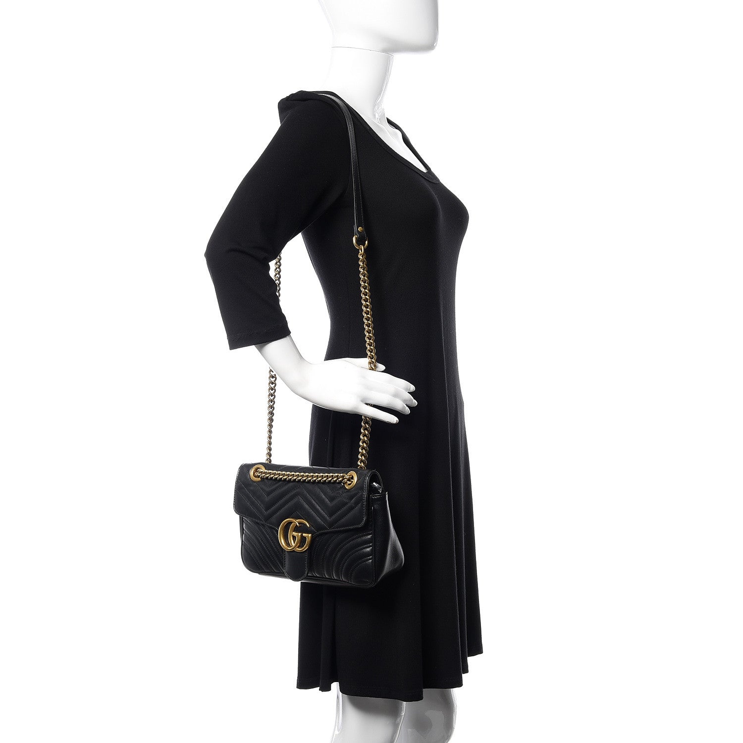 Gucci Calfskin Matelasse Small GG Marmont Shoulder Bag Black 2 of 12