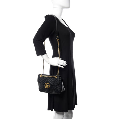 Gucci Calfskin Matelasse Small GG Marmont Shoulder Bag Black 2 of 12
