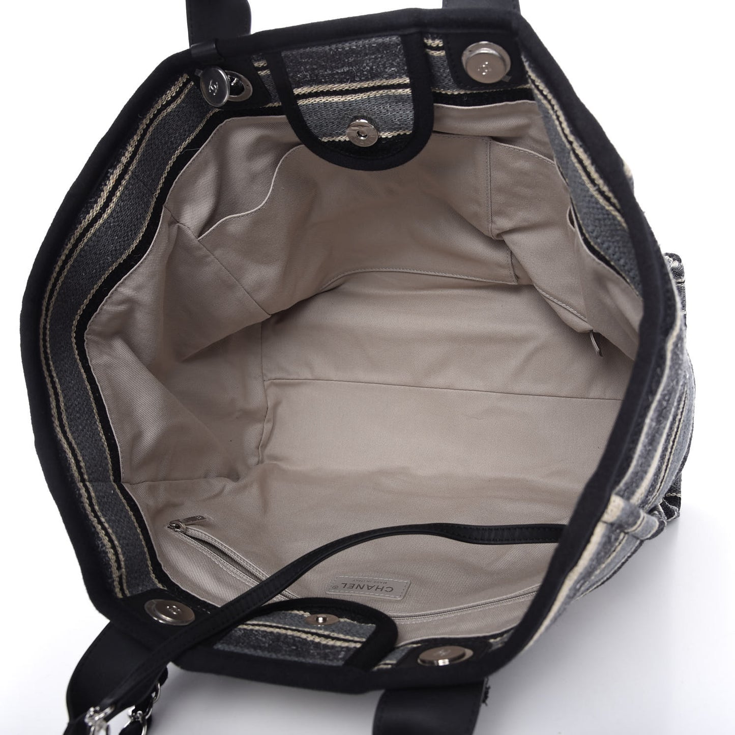 Striped Canvas Medium Deauville Tote Black